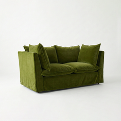 Coco 2 seater sofa with Knife Edge cushion in Pelham Moss Velvet - Made To Order
