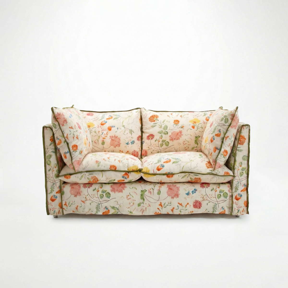 Coco 2 seater sofa with Contrast Piped Knife Edge cushion in Andrew Martin Wildwood Ivory - Made to order