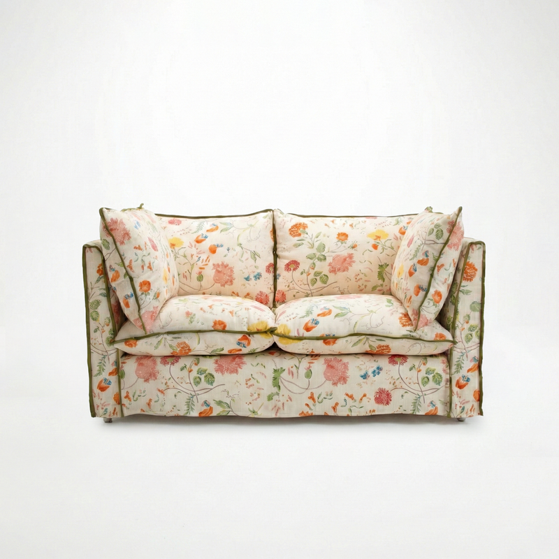 Coco 2 seater sofa with Contrast Piped Knife Edge cushion in Andrew Martin Wildwood Ivory - Made to order
