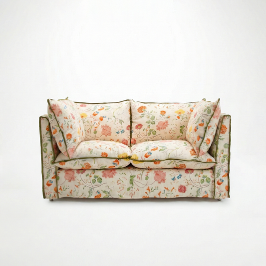 Coco 2 seater sofa with Contrast Piped Knife Edge cushion in Andrew Martin Wildwood Ivory - Available for quick ship