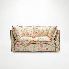 Coco 2 seater sofa with Contrast Piped Knife Edge cushion in Andrew Martin Wildwood Ivory - Available for quick ship