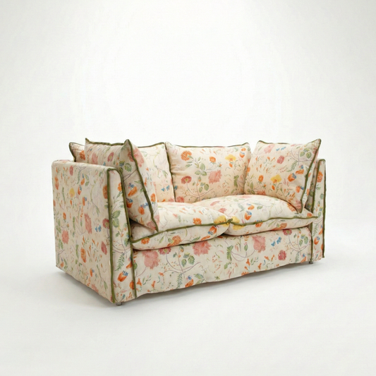 Coco 2 seater sofa with Contrast Piped Knife Edge cushion in Andrew Martin Wildwood Ivory - Available for quick ship