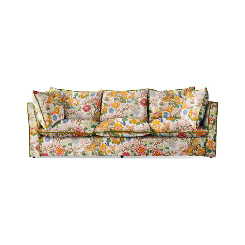 Coco 3.5 seater sofa with Contrast Piped Knife Edge cushion in GP & J Baker Magnolia Cream Blue - Made to Order
