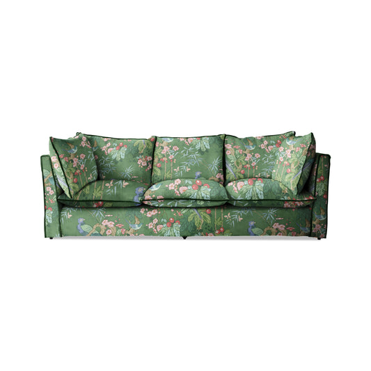 Coco 3.5 seater sofa with Knife Edge cushion in Belleville Juniper with Velvet Trim - Available Now