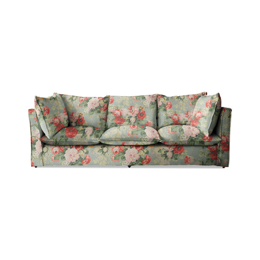 Coco 3.5 seater sofa with Knife Edge cushion in English Garden Grey Skies - Made to Order (Available for quick ship)