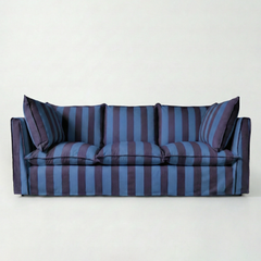 Coco 3.5 seater sofa with Self Piped Knife Edge cushion in Coastal Blue Stripes - Made to Order