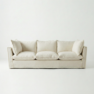 Coco 3.5 seater sofa with Self Piped Knife Edge cushion in Cotton Linen Cool Coconut - Made to Order