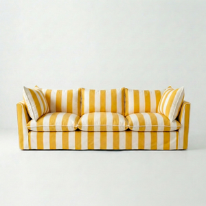 Coco 3.5 seater sofa with Self Piped Knife Edge cushion in Stripes Dandelion - Made to Order