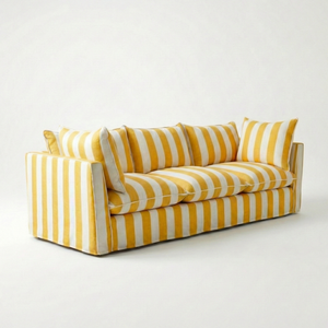 Coco 3.5 seater sofa with Self Piped Knife Edge cushion in Stripes Dandelion - Made to Order