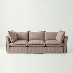 Coco 3.5 seater sofa with Self Piped Knife Edge cushion in Narrow Chocolate Stripes - Made to Order