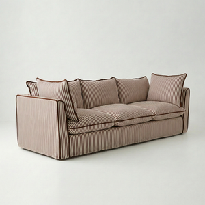 Coco 3.5 seater sofa with Self Piped Knife Edge cushion in Narrow Chocolate Stripes - Made to Order