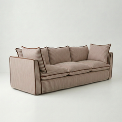 Coco 3.5 seater sofa with Self Piped Knife Edge cushion in Narrow Chocolate Stripes - Made to Order