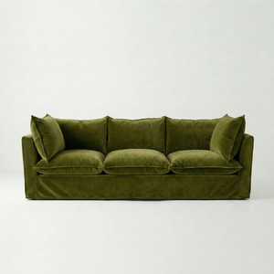 Coco 3.5 seater sofa with Knife Edge cushion in Pelham Moss Velvet - Made To Order