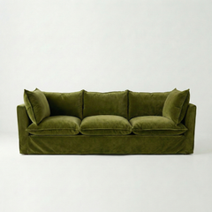 Coco 3.5 seater sofa with Knife Edge cushion in Pelham Moss Velvet - Made To Order