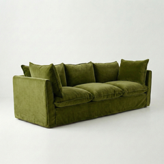 Coco 3.5 seater sofa with Knife Edge cushion in Pelham Moss Velvet - Made To Order