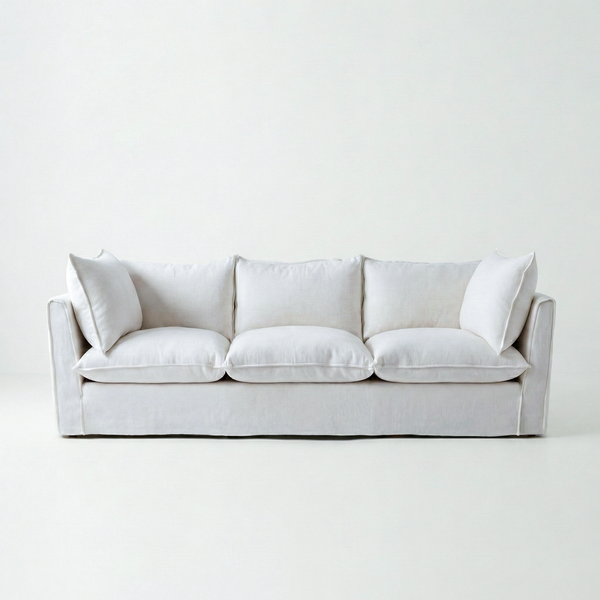 Coco 3.5 seater sofa with Knife Edge cushion in Cotton Linen Snow Drop - Available for quick ship