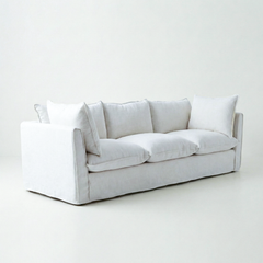 Coco 3.5 seater sofa with Self Piped Knife Edge cushion in Cotton Linen Snow Drop - Available for quick ship