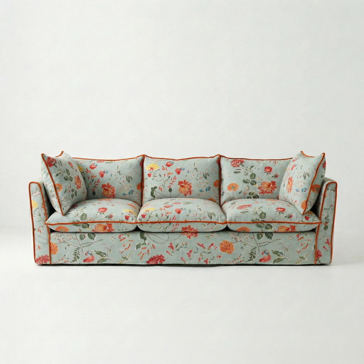 Coco 3.5 seater sofa with Contrast Piped Knife Edge cushion in Andrew Martin Wildwood Duck Egg - Available for quick ship