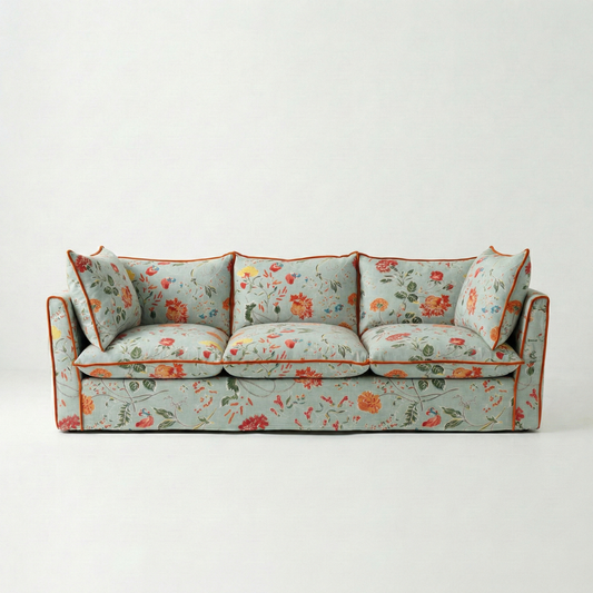 Coco 3.5 seater sofa with Contrast Piped Knife Edge cushion in Andrew Martin Wildwood Duck Egg - Available for quick ship