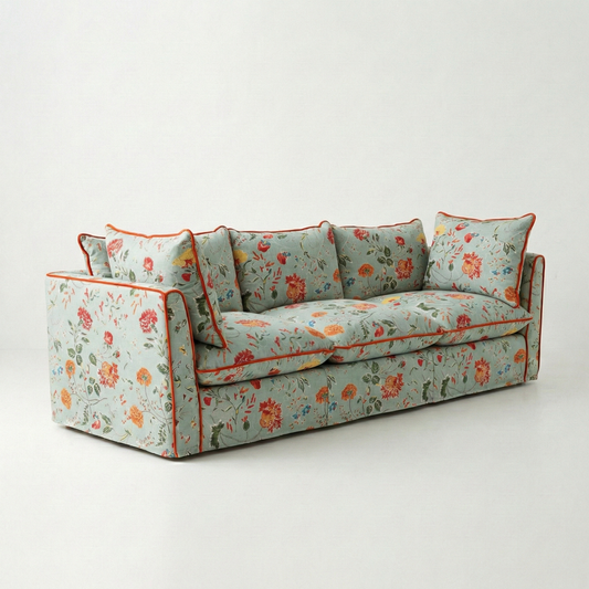 Coco 3.5 seater sofa with Contrast Piped Knife Edge cushion in Andrew Martin Wildwood Duck Egg - Available for quick ship