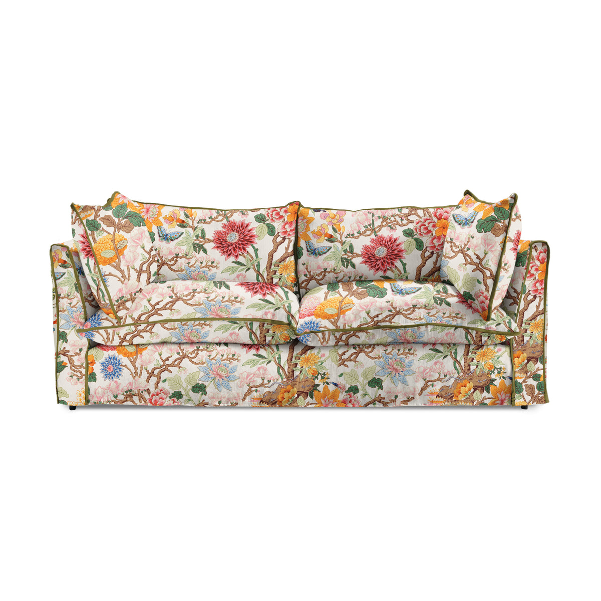 Coco 3 seater sofa with Contrast Piped Knife Edge cushion in GP & J Baker Magnolia Cream Blue - Made to Order