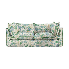 Coco 3 seater sofa with Knife Edge cushion in Kitty Blue Green with Velvet Trim - Made to Order (Available for quick ship)