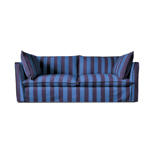 Coco 3 seater sofa with Self Piped Knife Edge cushion in Coastal Blue Stripes - Made to Order (Available for quick ship)
