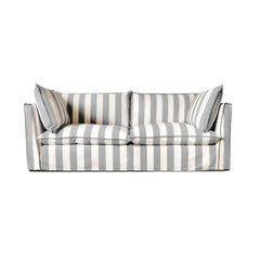 Coco 3 seater sofa with Self Piped Knife Edge cushion in Stripes Garden Grey - Available for Quick Ship
