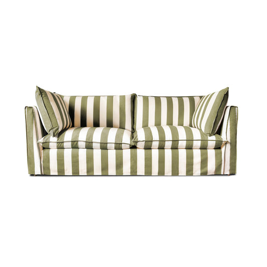 Coco 3 seater sofa with Self Piped Knife Edge cushion in Spring Green Stripes - Made to Order (Available for quick ship)