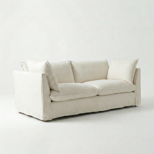 Coco 3 seater sofa with Self Piped Knife Edge cushion in Cotton Linen Cool Coconut - Made to Order