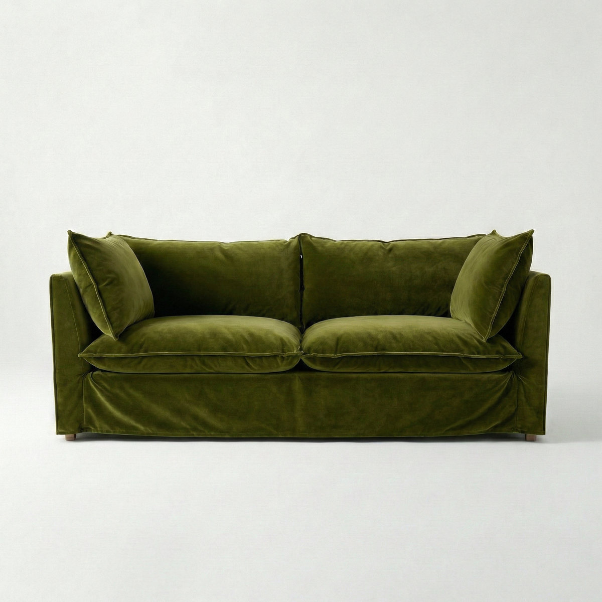 Coco 3 seater sofa with Knife Edge cushion in Pelham Moss Velvet - Made To Order