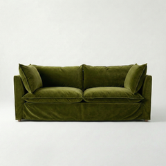 Coco 3 seater sofa with Knife Edge cushion in Pelham Moss Velvet - Made To Order