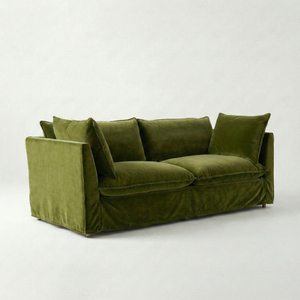 Coco 3 seater sofa with Knife Edge cushion in Pelham Moss Velvet - Made To Order