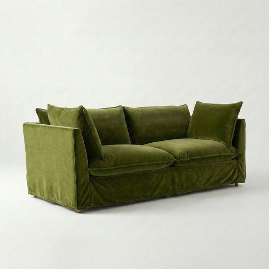 Coco 3 seater sofa with Knife Edge cushion in Pelham Moss Velvet - Made To Order