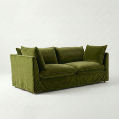 Coco 3 seater sofa with Knife Edge cushion in Pelham Moss Velvet - Made To Order