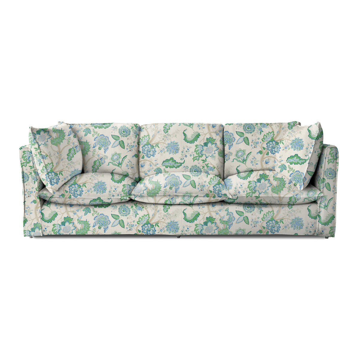 Coco 4 seater sofa with Knife Edge cushion in Kitty Blue Green - Made to Order