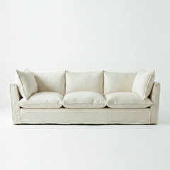 Coco 4 seater sofa with Self Piped Knife Edge cushion in Cotton Linen Cool Coconut - Made to Order