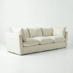 Coco 4 seater sofa with Self Piped Knife Edge cushion in Cotton Linen Cool Coconut - Made to Order