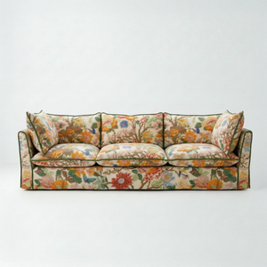 Coco 4 seater sofa with Contrast Piped Knife Edge cushion in Magnolia Cream Blue - Made to Order