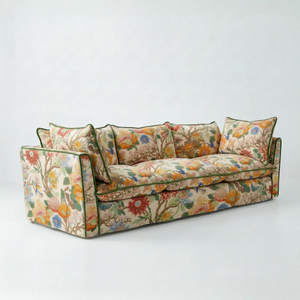 Coco 4 seater sofa with Contrast Piped Knife Edge cushion in Magnolia Cream Blue - Made to Order