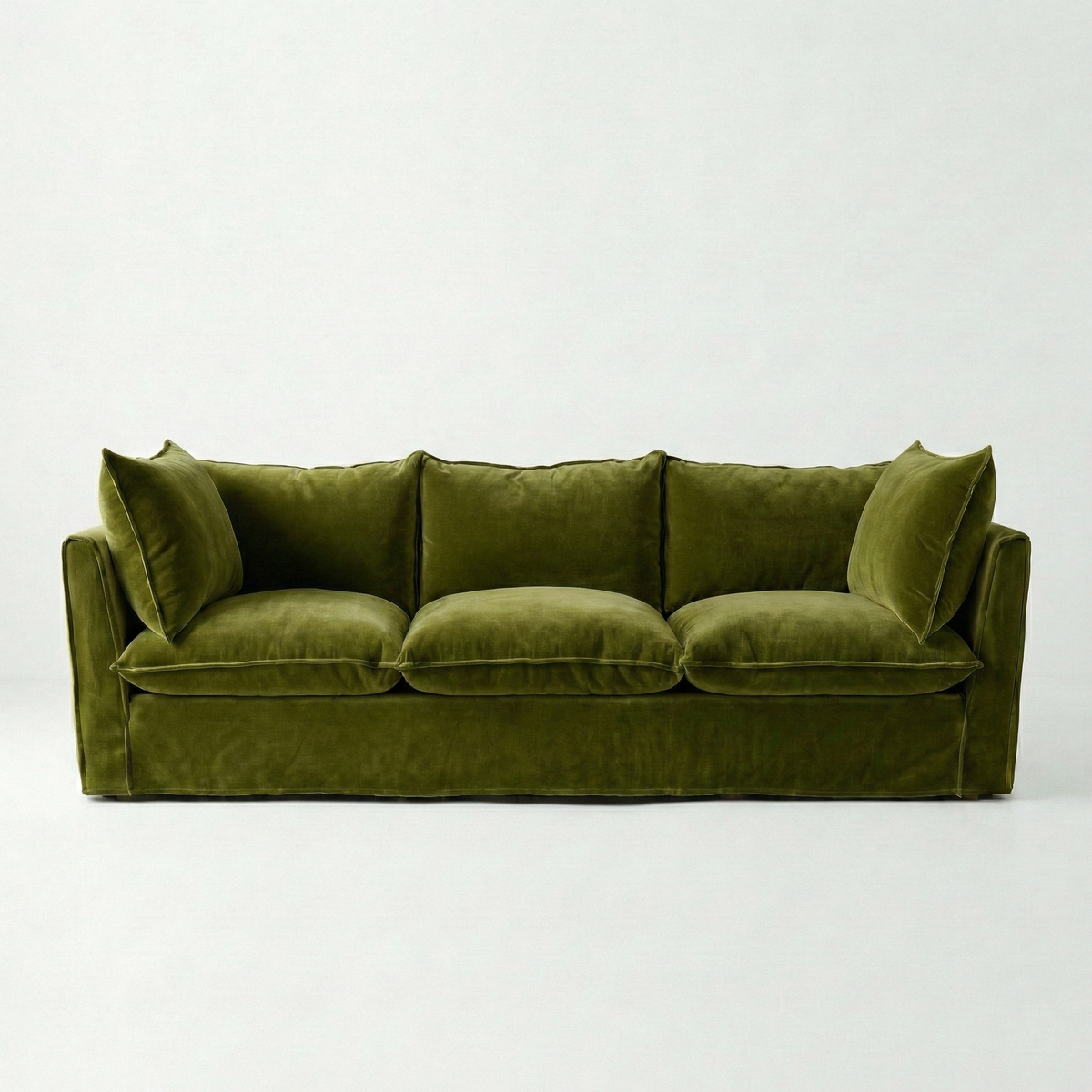 Coco 4 seater sofa with Knife Edge cushion in Pelham Moss Velvet - Made To Order