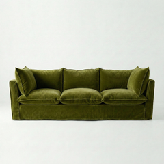 Coco 4 seater sofa with Knife Edge cushion in Pelham Moss Velvet - Made To Order