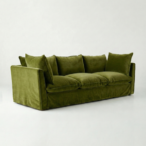 Coco 4 seater sofa with Knife Edge cushion in Pelham Moss Velvet - Made To Order