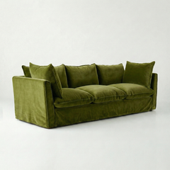 Coco 4 seater sofa with Knife Edge cushion in Pelham Moss Velvet - Made To Order