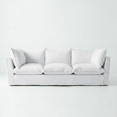 Coco 4 seater sofa with Self Piped Knife Edge cushion in Cotton Linen Snow Drop - Made to Order