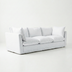 Coco 4 seater sofa with Self Piped Knife Edge cushion in Cotton Linen Snow Drop - Made to Order