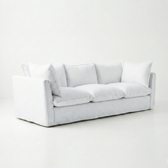 Coco 4 seater sofa with Self Piped Knife Edge cushion in Cotton Linen Snow Drop - Made to Order