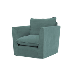 Coco Armchair with Knife Edge Cushion in Cerulean Linen - Made to Order