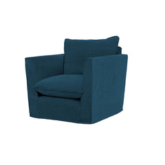 Coco Chair with Knife Edge Cushion in Indigo Linen - Made to Order