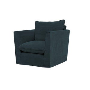 Coco Armchair with Knife Edge Cushion in Midnight Linen - Made to Order